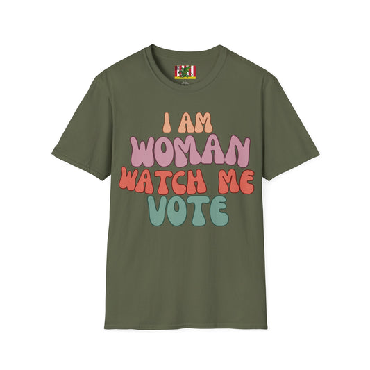 2-sided, I Am Woman Watch Me Vote Dark colors Unisex T-Shirt by theGreenDragonTavern.shop