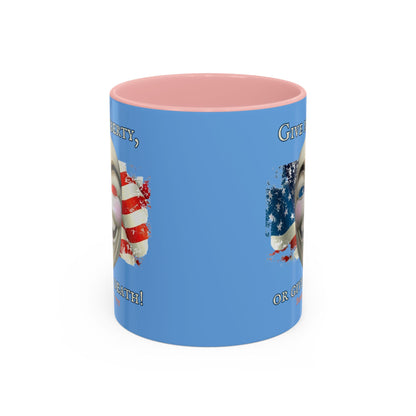 Vendetta, "Give me liberty, or give me death!" Blue Accent Mug by theGreenDragonTavern.shop