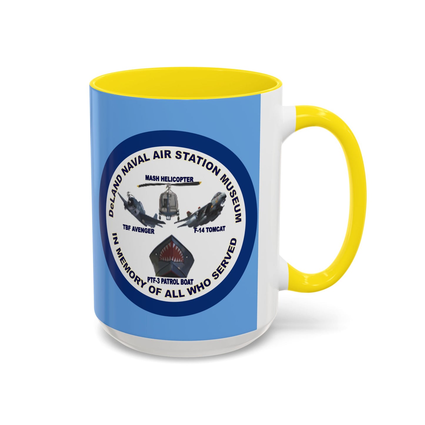 DNASM 2-sided, Founding & Student Art w/Navy Ring Light Blue Accent Mug by theGreenDragonTavern.shop