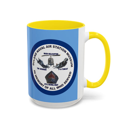 DNASM 2-sided, Founding & Student Art w/Navy Ring Light Blue Accent Mug by theGreenDragonTavern.shop
