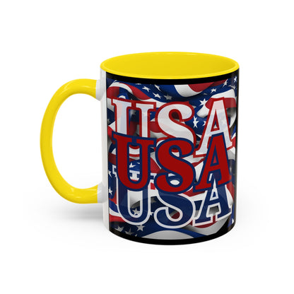 USA Red font Center Patriot Black Accent Mug by theGreenDragonTavern.shop