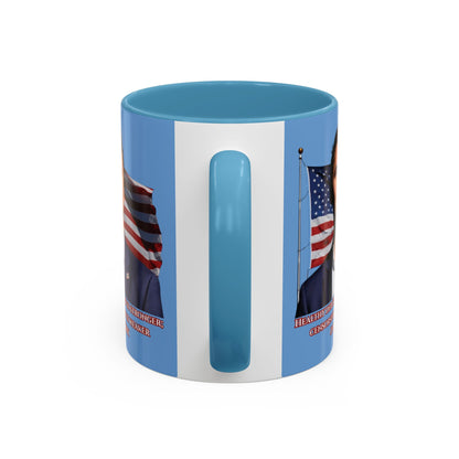 Charlie Kirk, Healthy Debate Light Blue Accent Mug by theGreenDragonTavern.shop