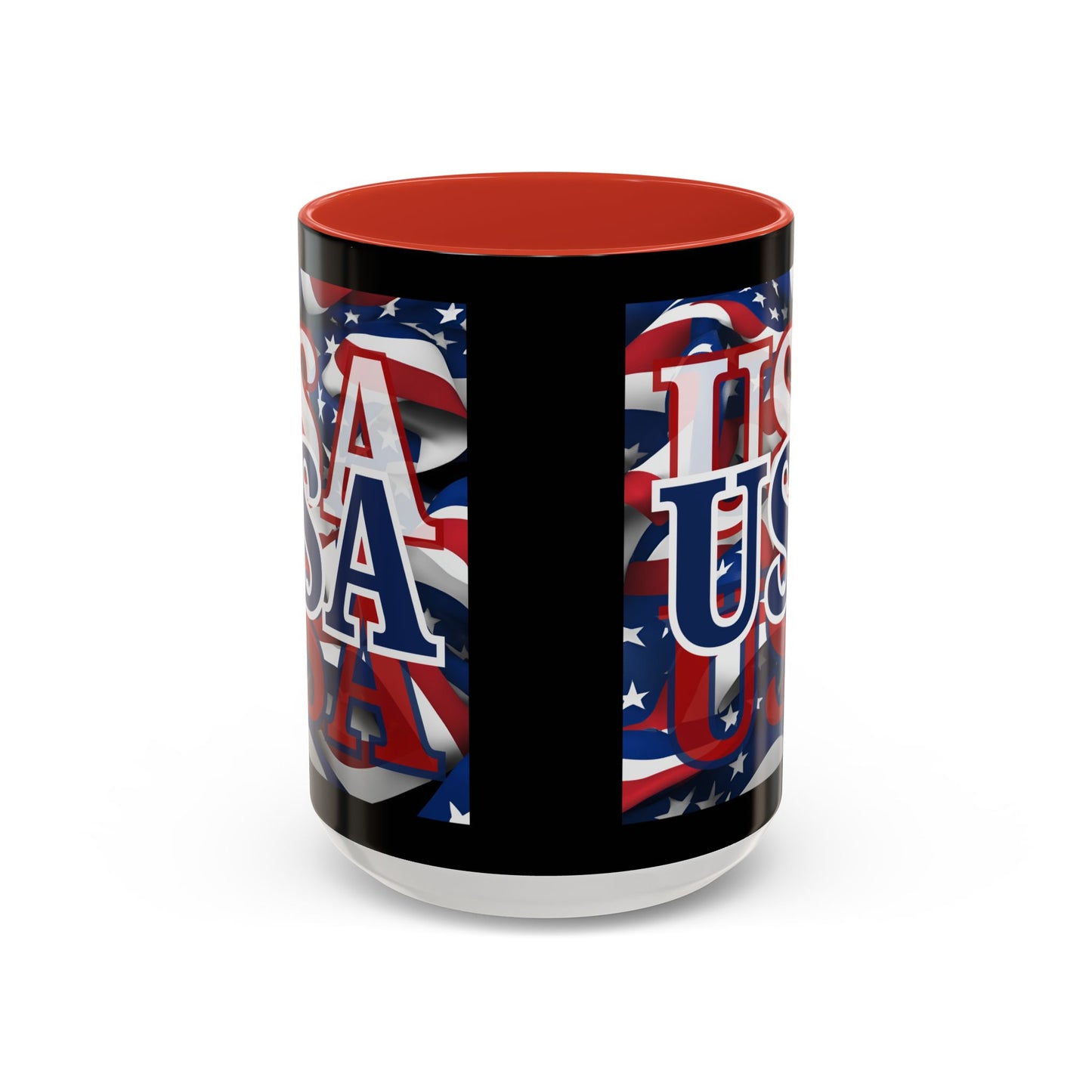 USA Blue font Center Patriot Black Accent Mug by theGreenDragonTavern.shop