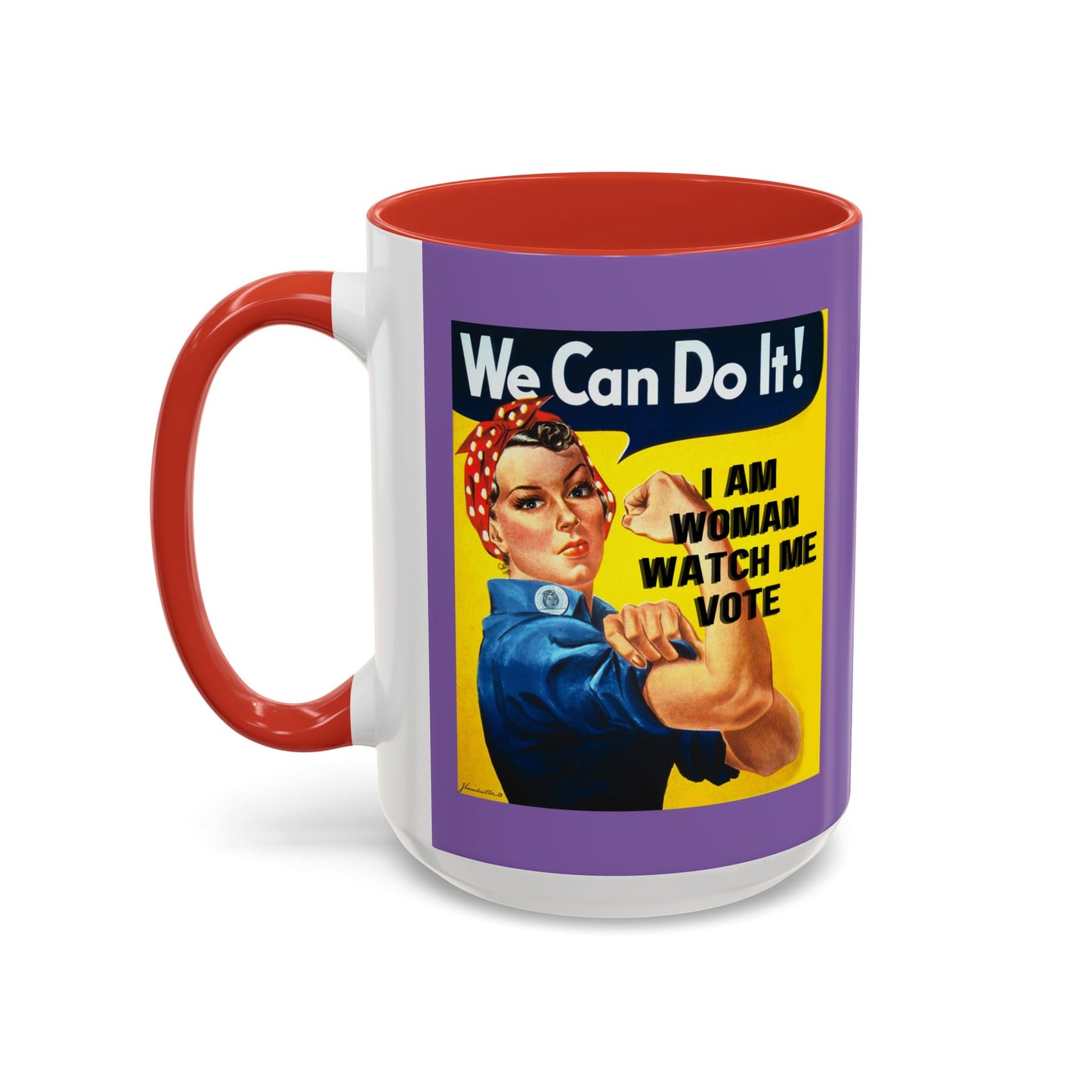 I Am Woman Watch Me Vote Rosie Light Purple Accent Mug by theGreenDragonTavern.shop