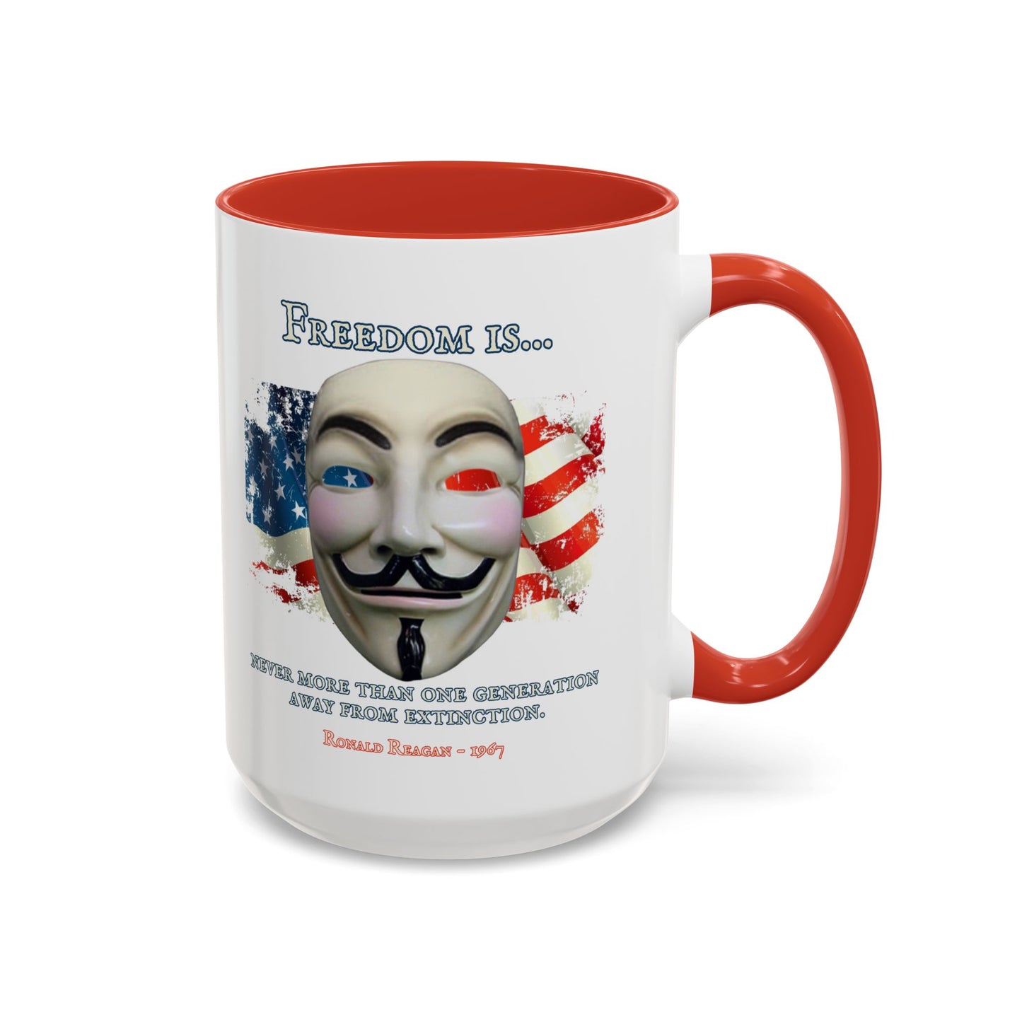 Ronald Reagan Freedom Vendetta White Accent Mug by theGreenDragonTavern.shop
