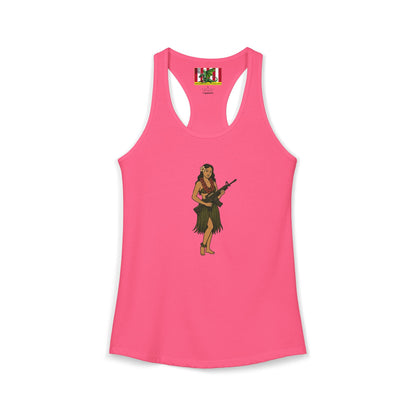 Hula Girl Packin' Heat Women's Racerback Tank Top by theGreenDragonTavern.shop