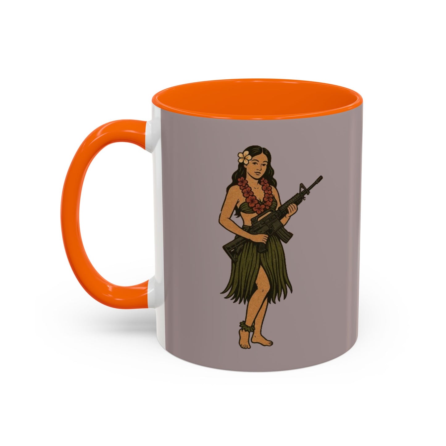 Hula Girl Packin' Heat Grey Accent Mug by theGreenDragonTavern.shop