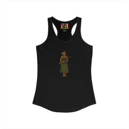 2-sided, Hula Girl Packin' Heat Women's Racerback Tank Top by theGreenDragonTavern.shop