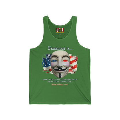 Ronald Reagan Freedom Vendetta Unisex Jersey Tank Top by theGreenDragonTavern.shop