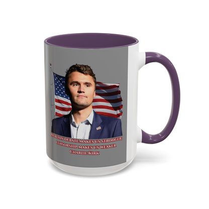 Charlie Kirk, Healthy Debate Grey Accent Mug by theGreenDragonTavern.shop