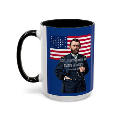 "Traitors and Patriots" Ulysses Grant Dark Blue Accent Mug by theGreenDragonTavern.shop