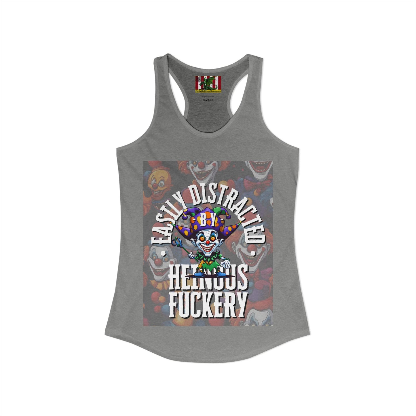 Easily Distracted by Heinous Fuckery Little Jinx Women's Racerback Tank Top by theGreenDragonTavern.shop