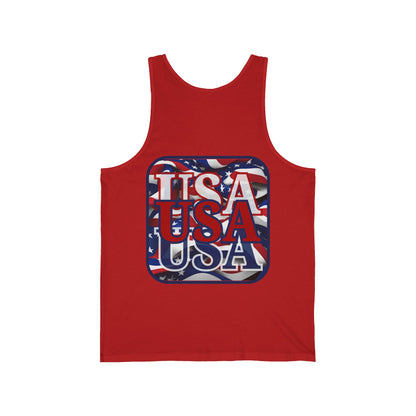 2-sided, RED White and Blue USA Patriot Unisex Jersey Tank Top by theGreenDragonTavern.shop