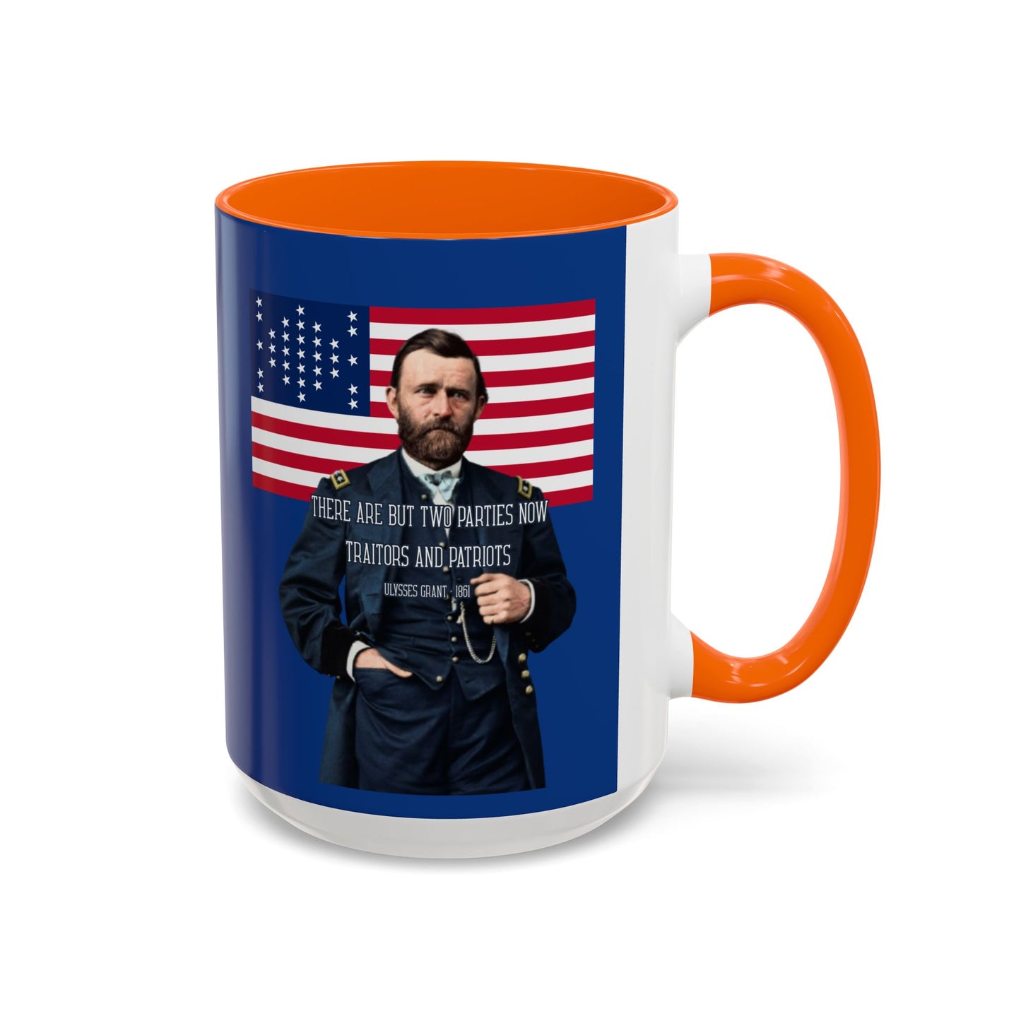 "Traitors and Patriots" Ulysses Grant Dark Blue Accent Mug by theGreenDragonTavern.shop