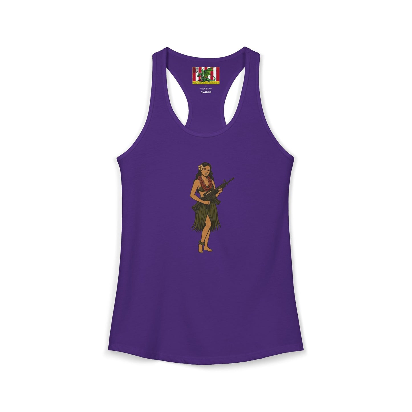 Hula Girl Packin' Heat Women's Racerback Tank Top by theGreenDragonTavern.shop