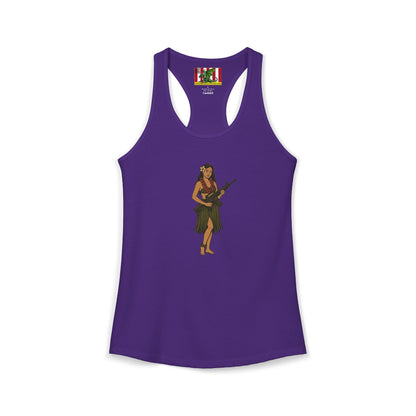 Hula Girl Packin' Heat Women's Racerback Tank Top by theGreenDragonTavern.shop