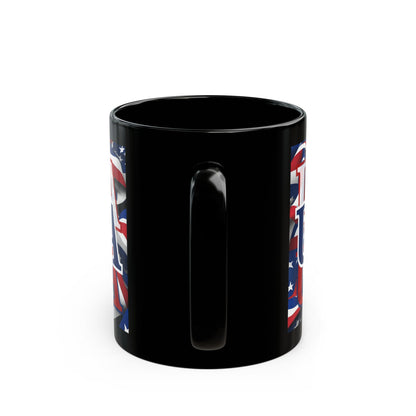 USA Blue font Center Patriot Black Mug by theGreenDragonTavern.shop