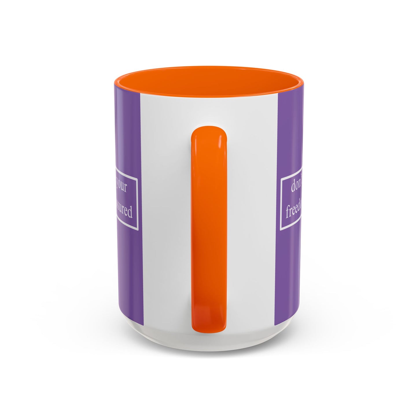 don't assume your freedoms are assured White font Light Purple Accent Mug by theGreenDragonTavern.shop
