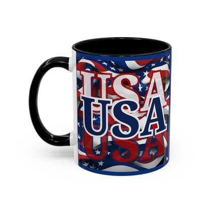 USA Blue font Center Patriot Blue Accent Mug by theGreenDragonTavern.shop