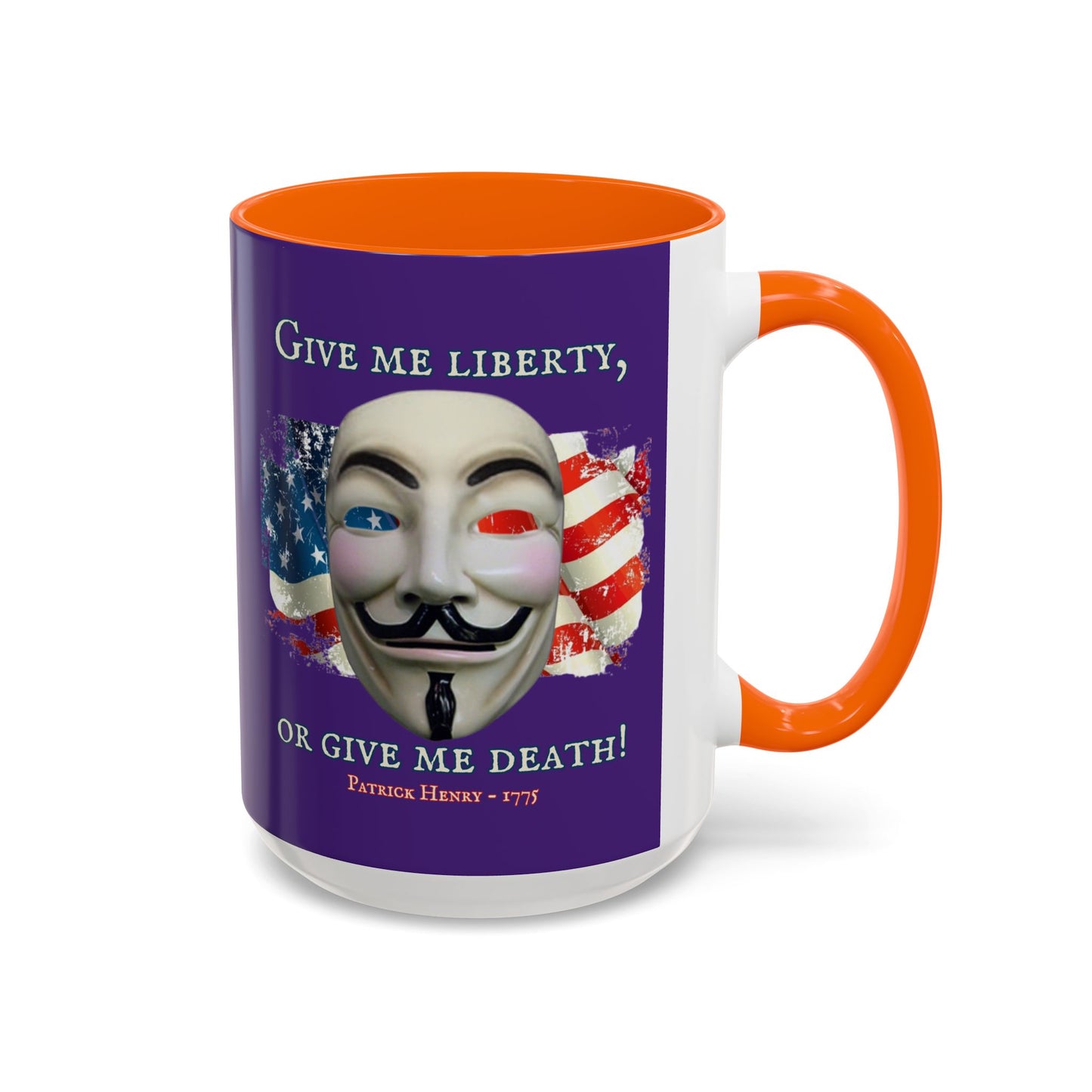 Vendetta, "Give me liberty, or give me death!" Purple Accent Mug by theGreenDragonTavern.shop