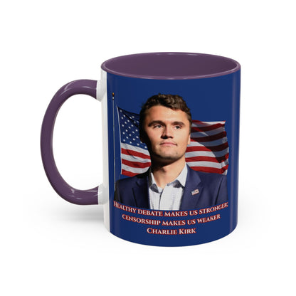 Charlie Kirk, Healthy Debate Blue Accent Mug by theGreenDragonTavern.shop