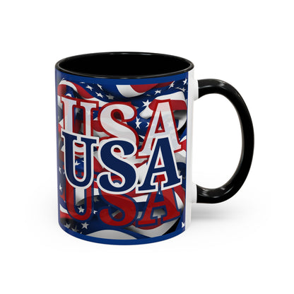 USA Blue font Center Patriot Blue Accent Mug by theGreenDragonTavern.shop