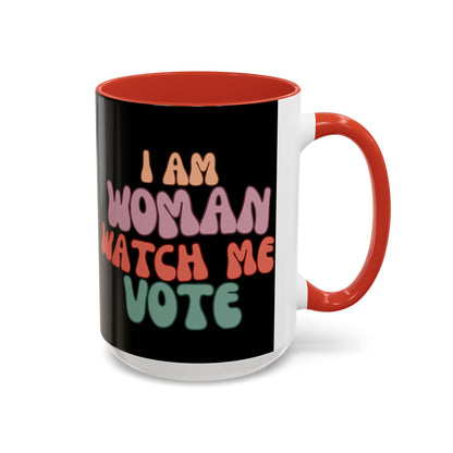 I Am Woman Watch Me Vote Black Accent Mug by theGreenDragonTavern.shop