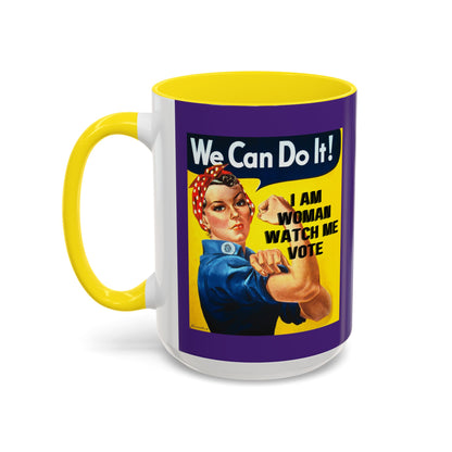 I Am Woman Watch Me Vote Rosie Dark Purple Accent Mug by theGreenDragonTavern.shop