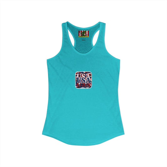 2-sided, Red White and BLUE USA Patriot Women's Racerback Tank Top by theGreenDragonTavern.shop