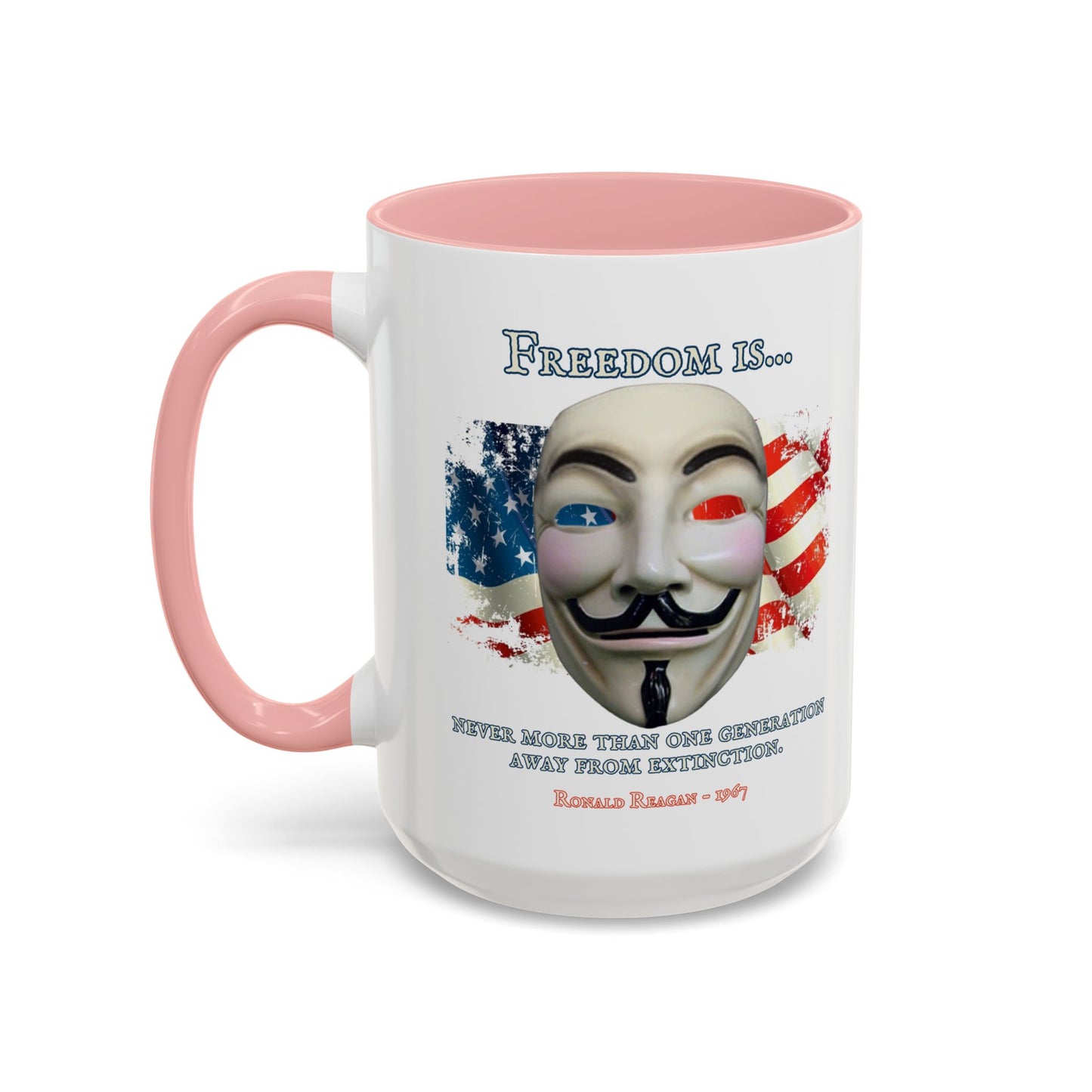 Ronald Reagan Freedom Vendetta White Accent Mug by theGreenDragonTavern.shop
