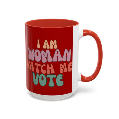 I Am Woman Watch Me Vote Red Accent Mug by theGreenDragonTavern.shop