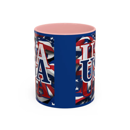 USA Blue font Center Patriot Blue Accent Mug by theGreenDragonTavern.shop