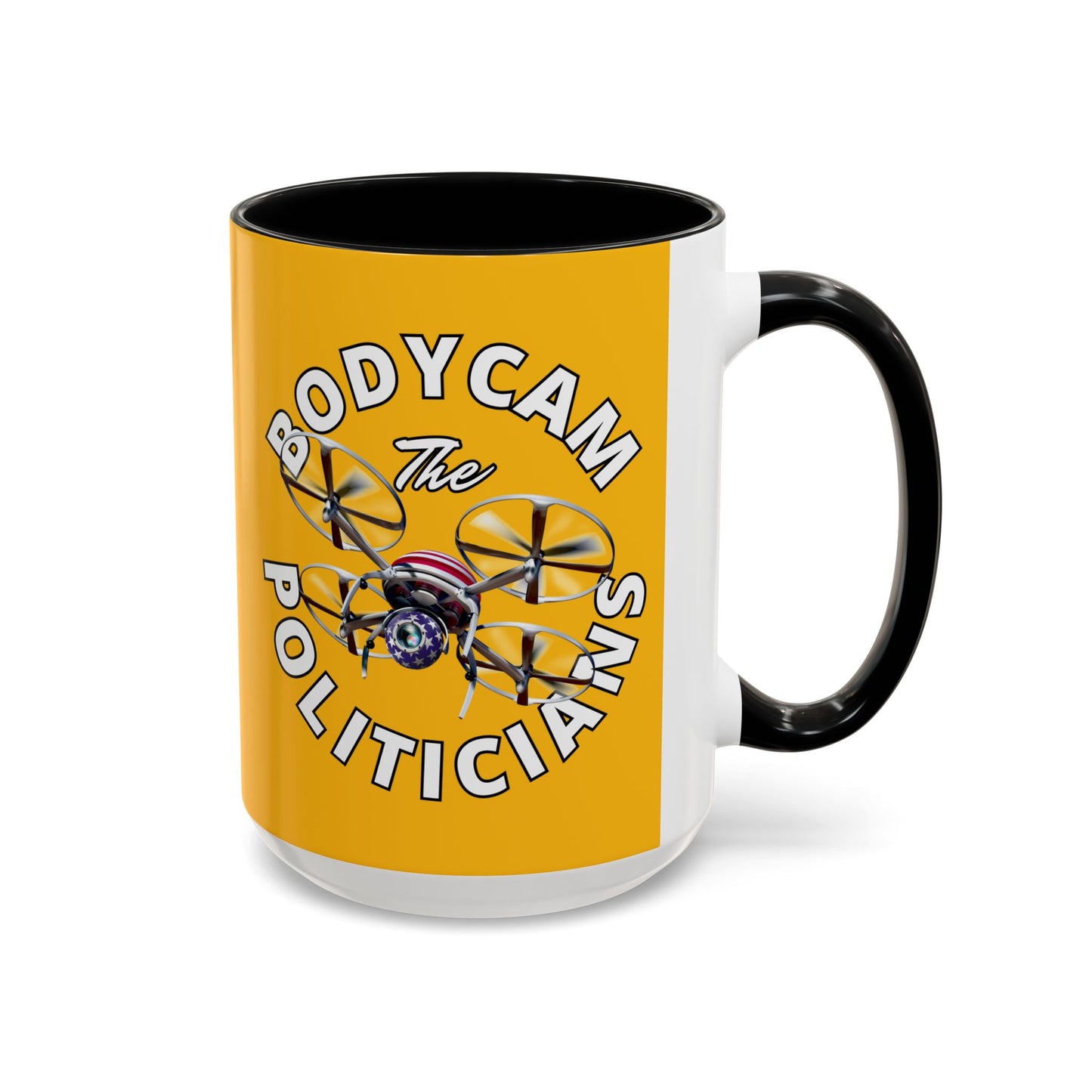 Bodycam the Politicians Drone Yellow Accent Mug by theGreenDragonTavern.shop