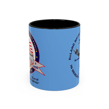 DNASM 2-sided, Founding & Student Art Light Blue Accent Mug by theGreenDragonTavern.shop