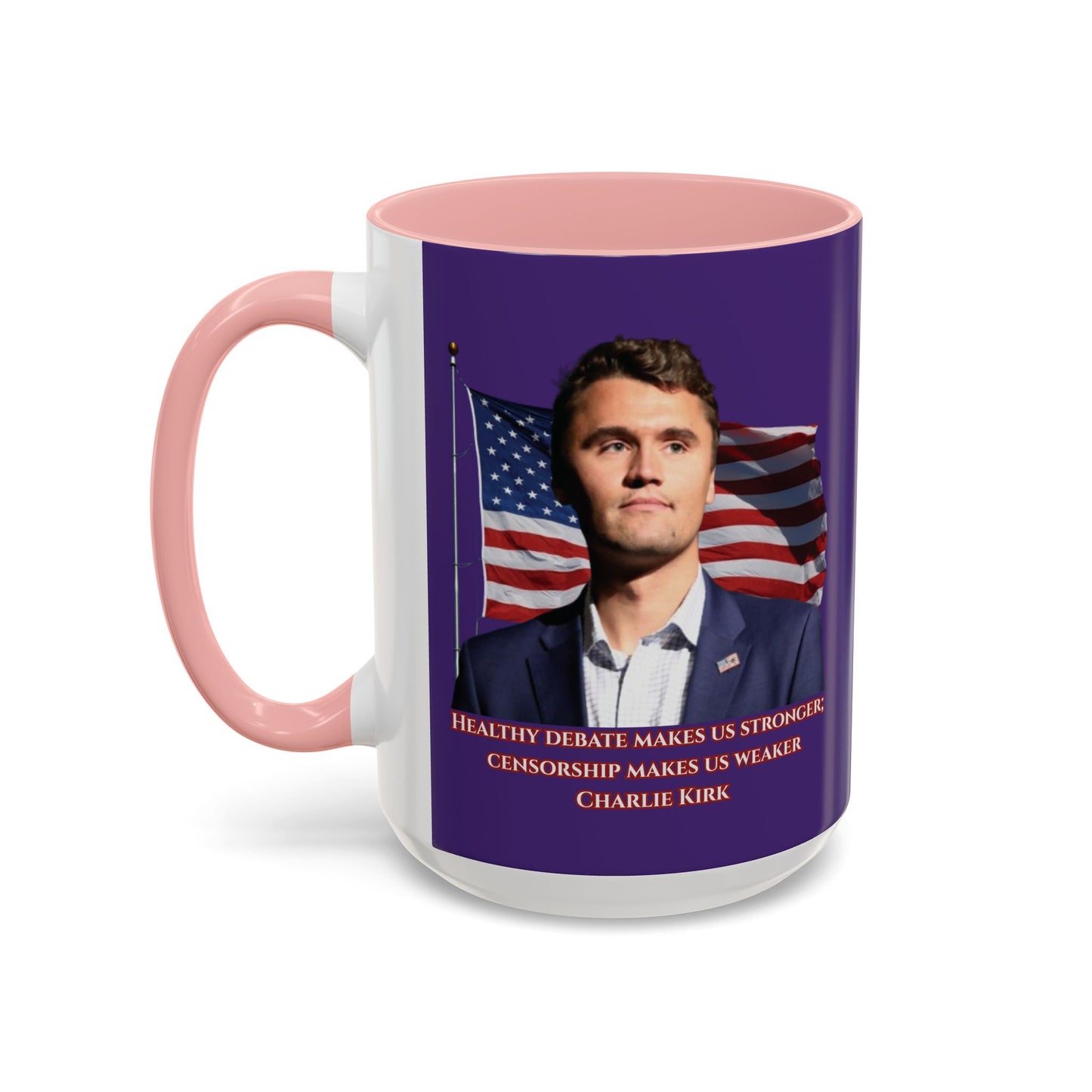 Charlie Kirk, Healthy Debate Purple Accent Mug by theGreenDragonTavern.shop