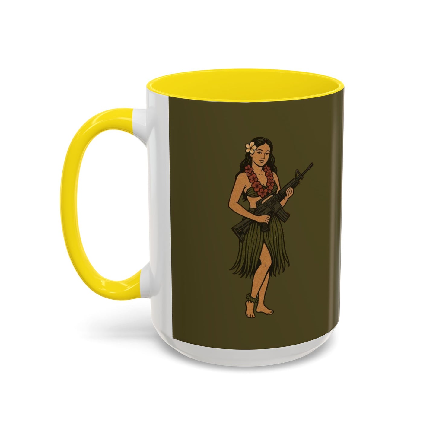 Hula Girl Packin' Heat Dark Green Accent Mug by theGreenDragonTavern.shop