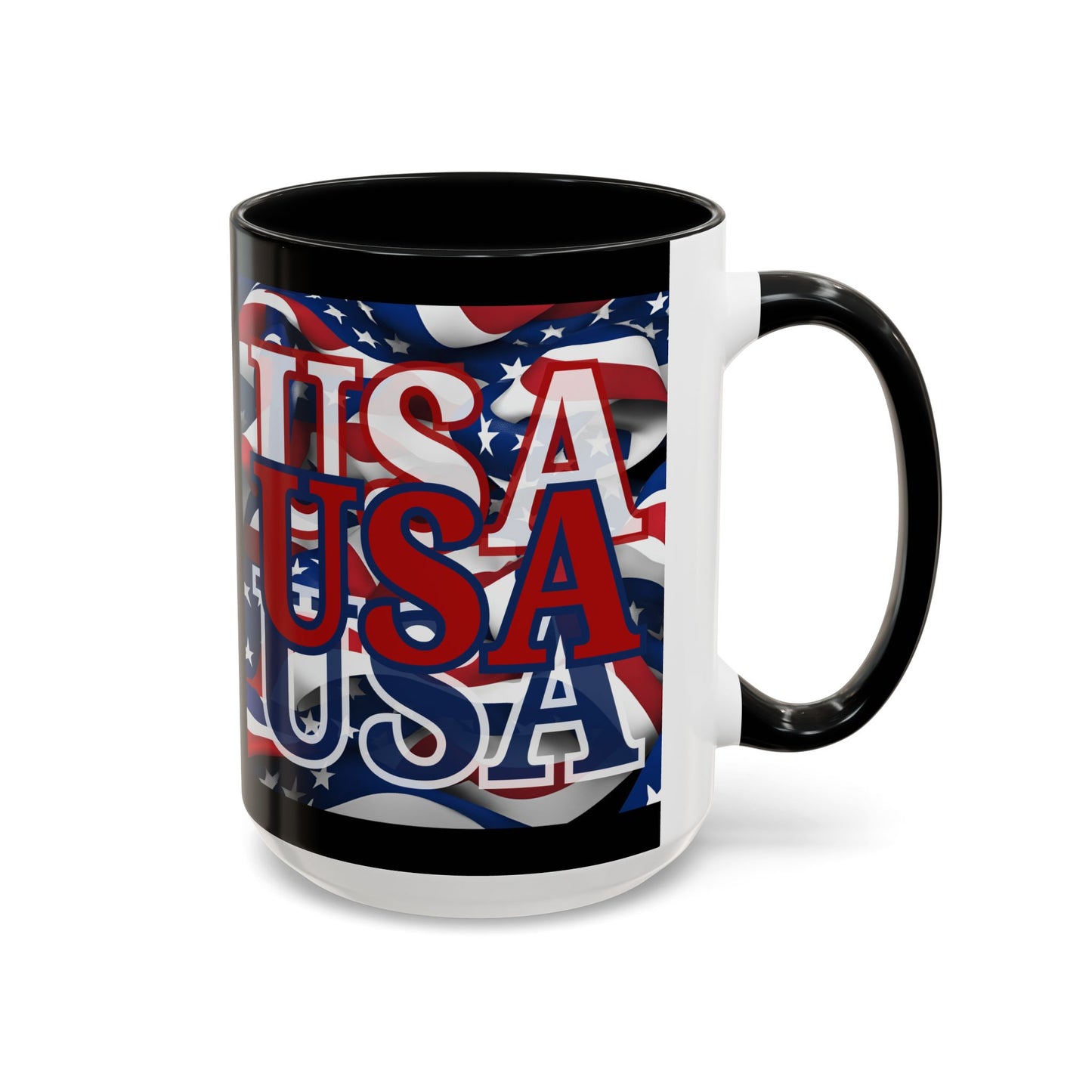USA Red font Center Patriot Black Accent Mug by theGreenDragonTavern.shop