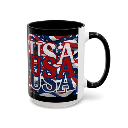 USA Red font Center Patriot Black Accent Mug by theGreenDragonTavern.shop