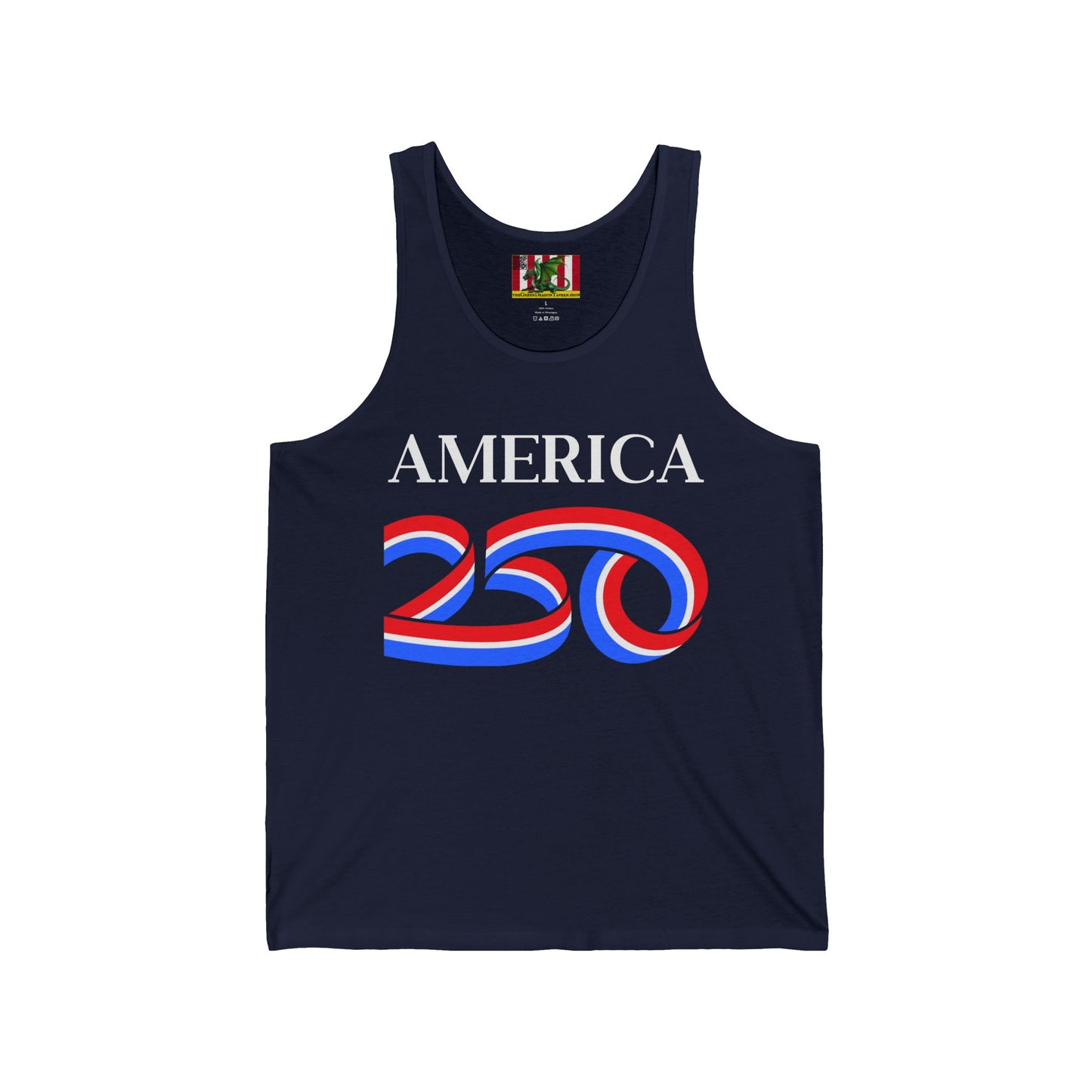 America 250 White font Unisex Jersey Tank Top by theGreenDragonTavern.shop