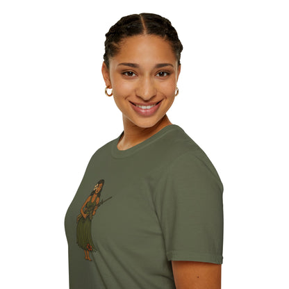 2-sided, Hula Girl Packin' Heat Dark colors Unisex T-Shirt by theGreenDragonTavern.shop