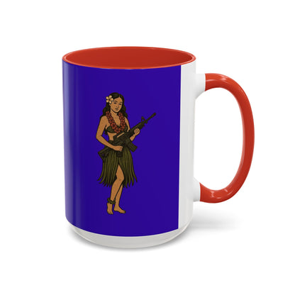 Hula Girl Packin' Heat Dark Purple Accent Mug by theGreenDragonTavern.shop