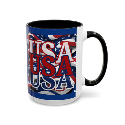 USA Red font Center Patriot Blue Accent Mug by theGreenDragonTavern.shop
