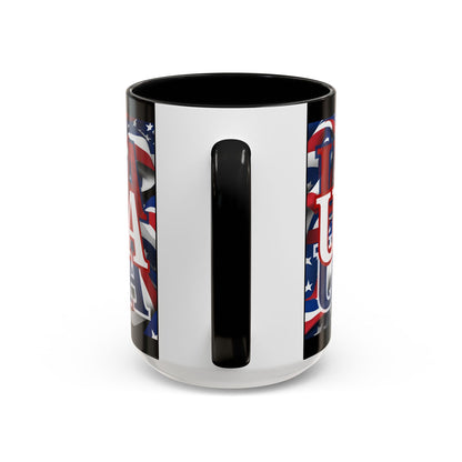 USA White font Center Patriot Black Accent Mug by theGreenDragonTavern.shop