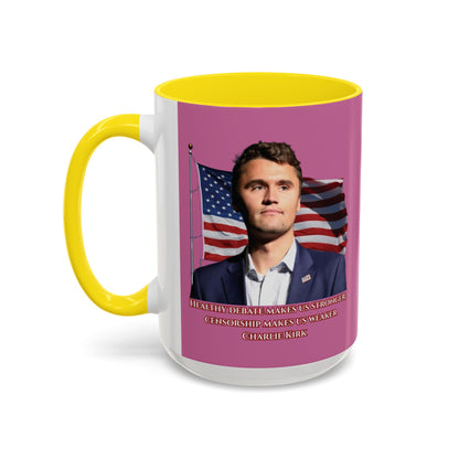 Charlie Kirk, Healthy Debate Pink Accent Mug by theGreenDragonTavern.shop
