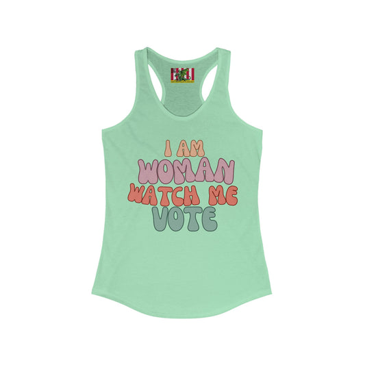 2-sided, I Am Woman Watch Me Vote Women's Racerback Tank Top by theGreenDragonTavern.shop