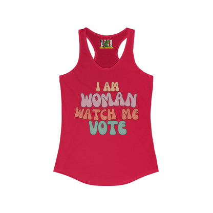 2-sided, I Am Woman Watch Me Vote Women's Racerback Tank Top by theGreenDragonTavern.shop