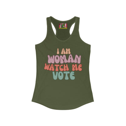 2-sided, I Am Woman Watch Me Vote Women's Racerback Tank Top by theGreenDragonTavern.shop