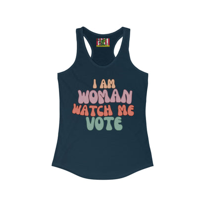 2-sided, I Am Woman Watch Me Vote Women's Racerback Tank Top by theGreenDragonTavern.shop