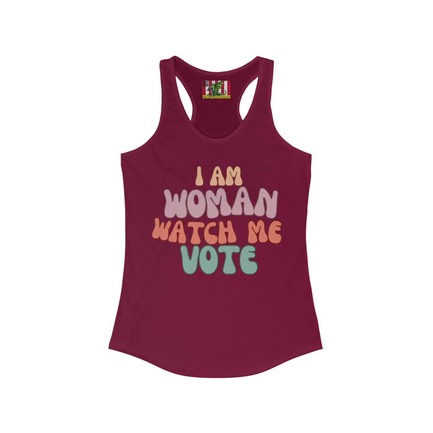 2-sided, I Am Woman Watch Me Vote Women's Racerback Tank Top by theGreenDragonTavern.shop