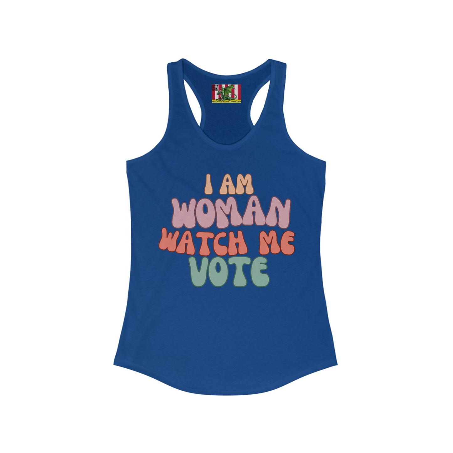 2-sided, I Am Woman Watch Me Vote Women's Racerback Tank Top by theGreenDragonTavern.shop